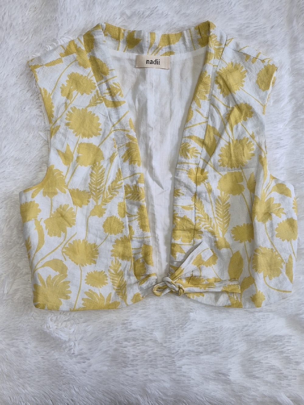 Yellow Floral Tie-Front Crop Top